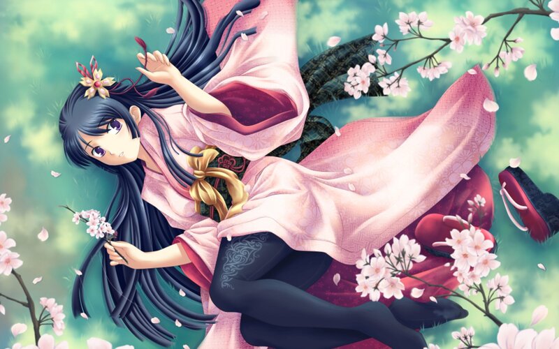 anime girl with cherry blossoms