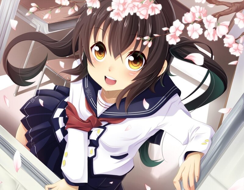 anime girl with cherry blossoms