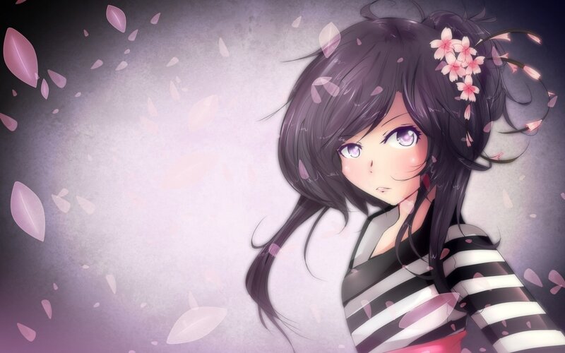 anime girl with cherry blossoms