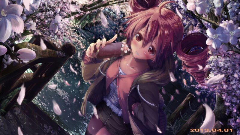 Anime girl with cherry blossoms