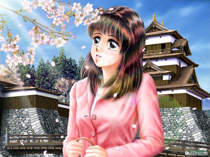 Anime girl with cherry blossoms