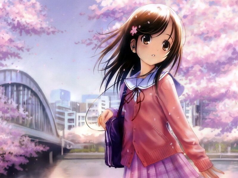 anime girl with cherry blossoms