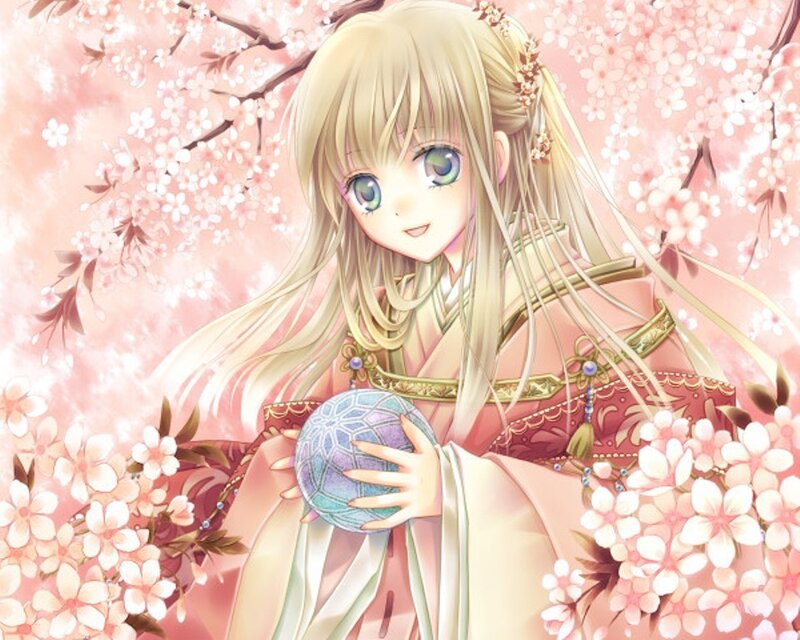 Anime girl with cherry blossoms