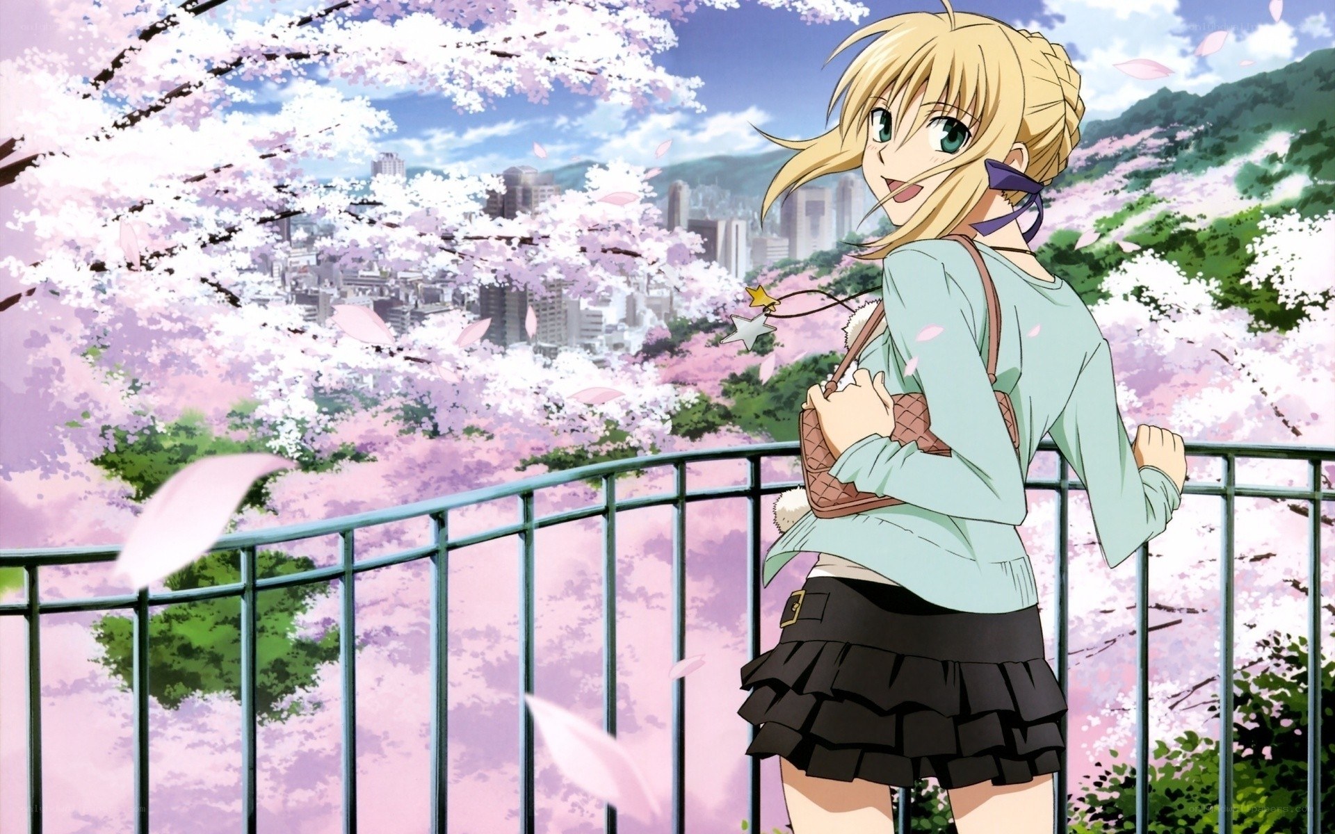 Anime girl with cherry blossoms
