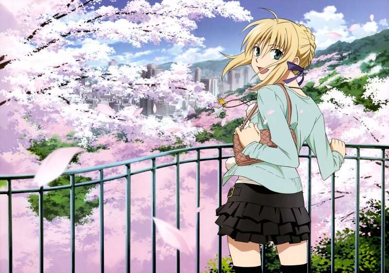 Anime girl with cherry blossoms