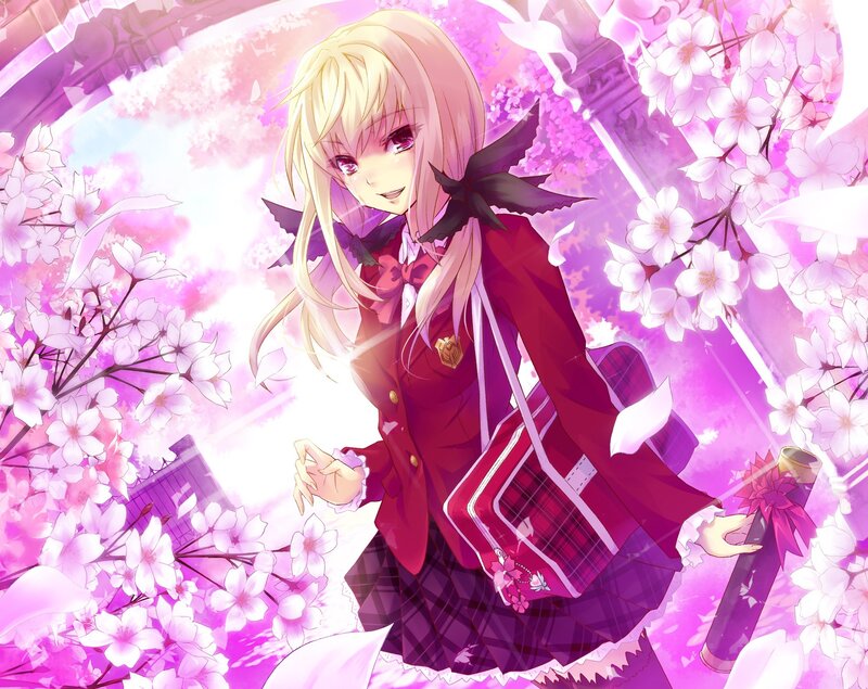 anime girl with cherry blossoms