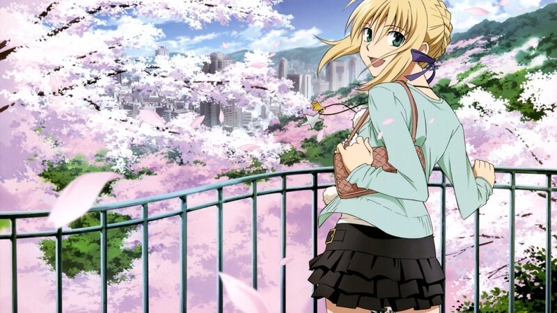 anime girl with cherry blossoms