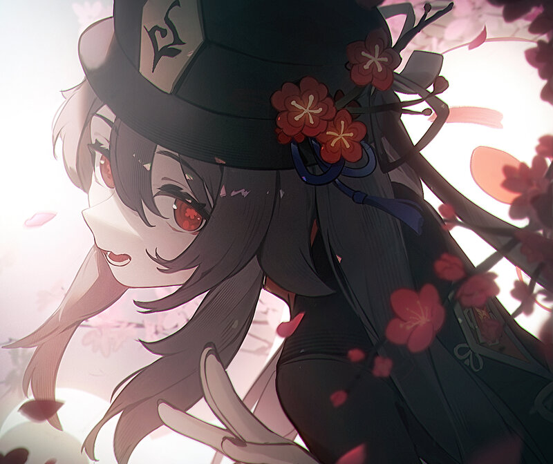 Anime Girl with Cherry Blossoms — Black, Serene, Spring, Digital Art, Cherry Blossoms