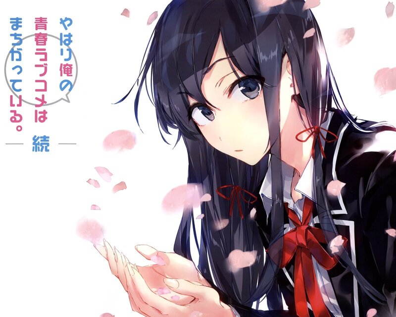 Anime Girl with Cherry Blossoms — Black, Serene, Spring, Manga