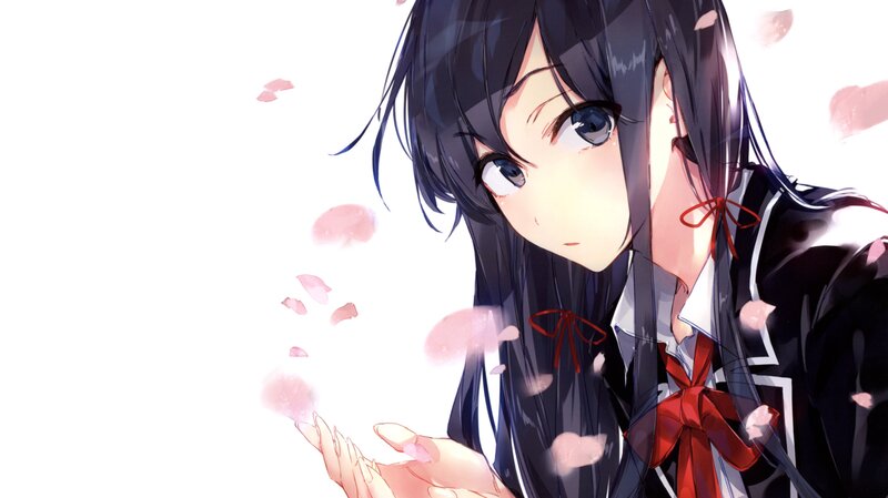 Anime Girl with Cherry Blossoms — Black, Serene