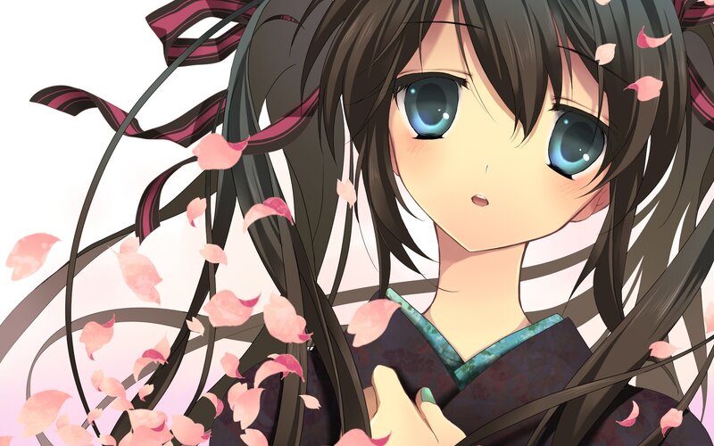 Anime Girl with Cherry Blossoms — Black