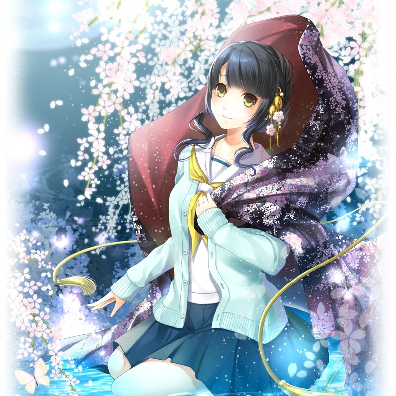 Anime Girl with Cherry Blossoms — Blue