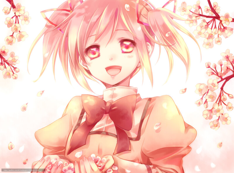 Anime Girl with Cherry Blossoms — Pink, Cheerful