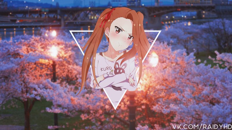 Anime Girl with Cherry Blossoms — Pink, Serene, Night, Cherry Blossoms