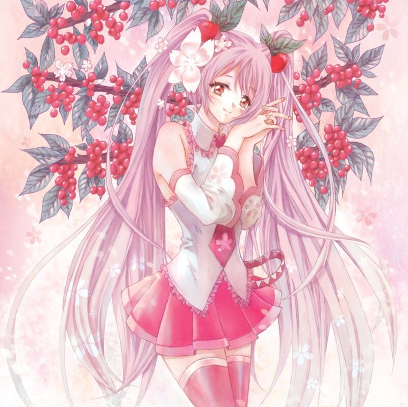 Anime Girl with Cherry Blossoms — Pink, Serene, Spring, Cherry Blossoms, Berries