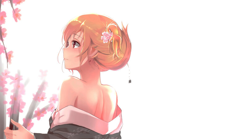 Anime Girl with Cherry Blossoms — Pink, Serene, Spring, Cherry Blossoms, Kimono