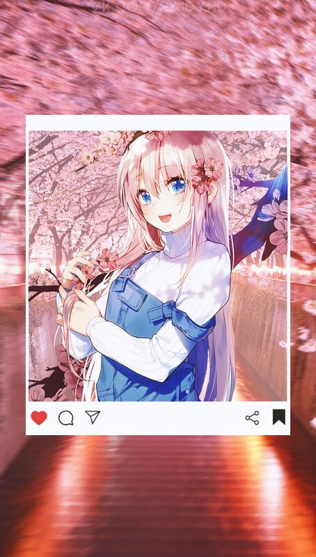 Anime Girl with Cherry Blossoms — Pink, Serene, Spring, Cherry Blossoms, Overalls