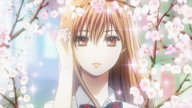 Anime Girl with Cherry Blossoms — Pink, Serene, Spring, Cherry Blossoms, School Uniform, Sparkles