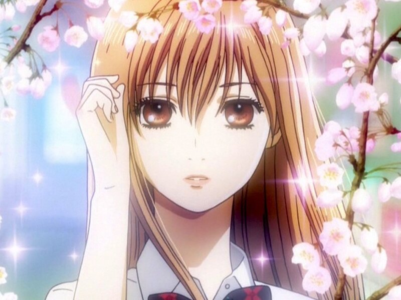 Anime Girl with Cherry Blossoms — Pink, Serene, Spring, Cherry Blossoms, School Uniform