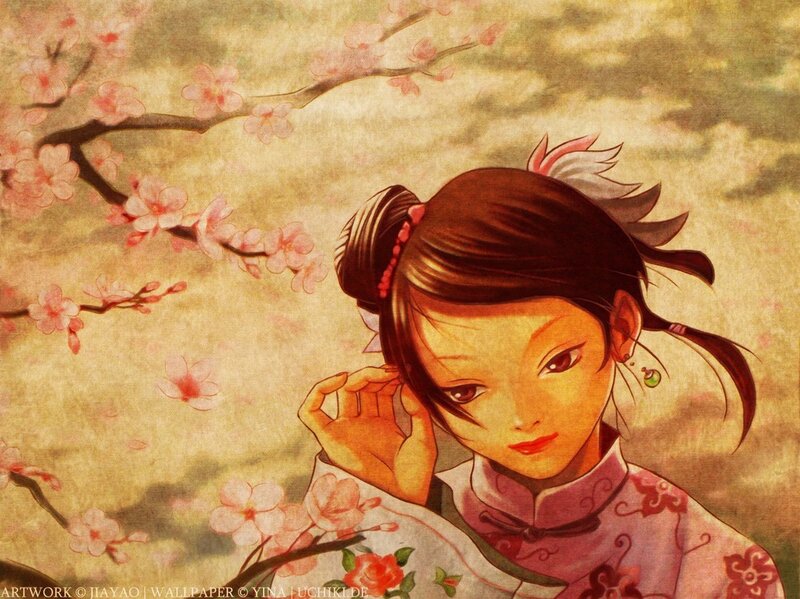 Anime Girl with Cherry Blossoms — Pink, Serene, Spring, Digital Art, Cherry Blossoms