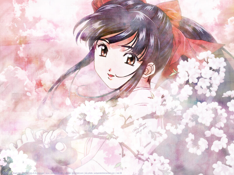 Anime Girl with Cherry Blossoms — Pink, Serene