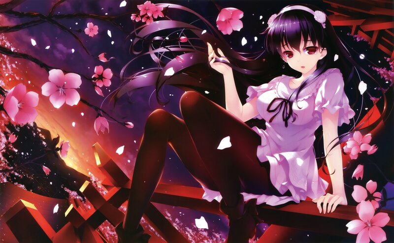 Anime Girl with Cherry Blossoms — Purple, Dramatic