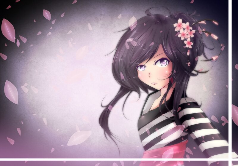 Anime Girl with Cherry Blossoms — Purple