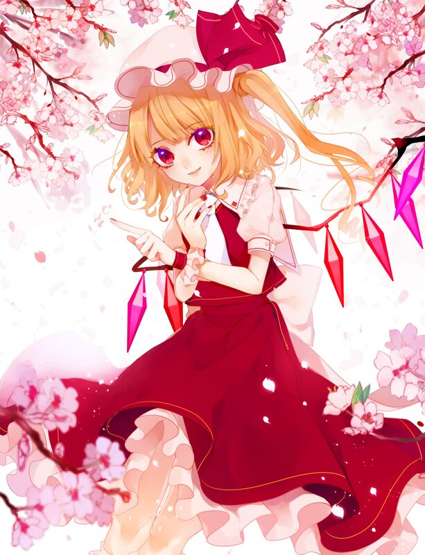 Anime Girl with Cherry Blossoms — Red, Serene, Spring, Cherry Blossoms, Red Dress