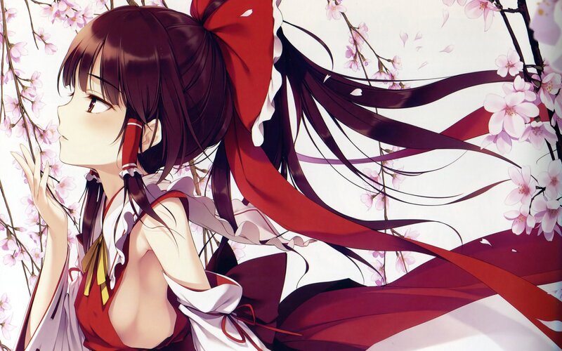 Anime Girl with Cherry Blossoms — Red, Serene, Spring