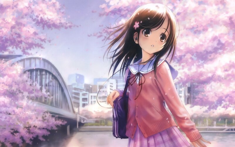 Anime Girl with Cherry Blossoms — Serene
