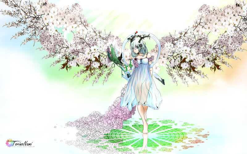Anime Girl with Cherry Blossoms — White, Serene, Spring