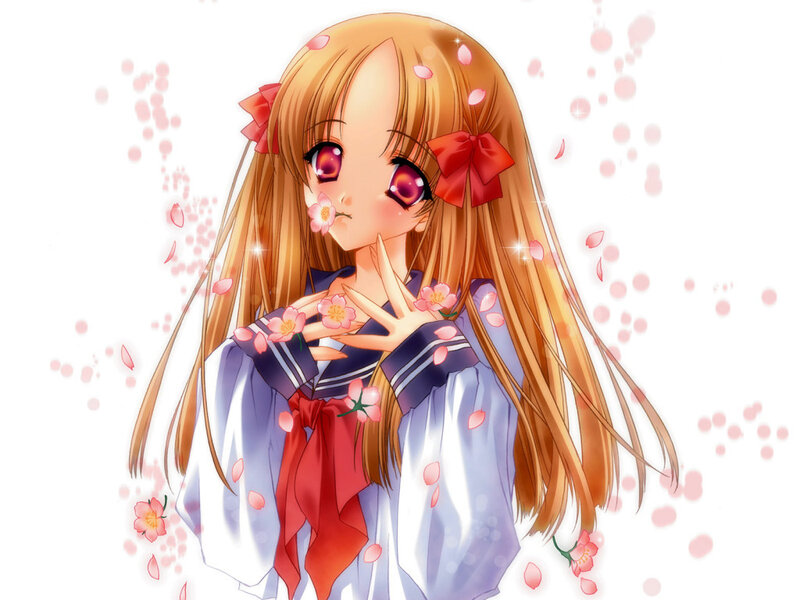 Anime Girl with Cherry Blossoms — White, Serene