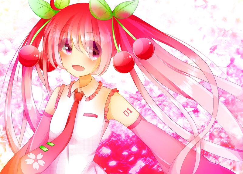 Anime Girl with Cherry Hair — Pink, Cheerful