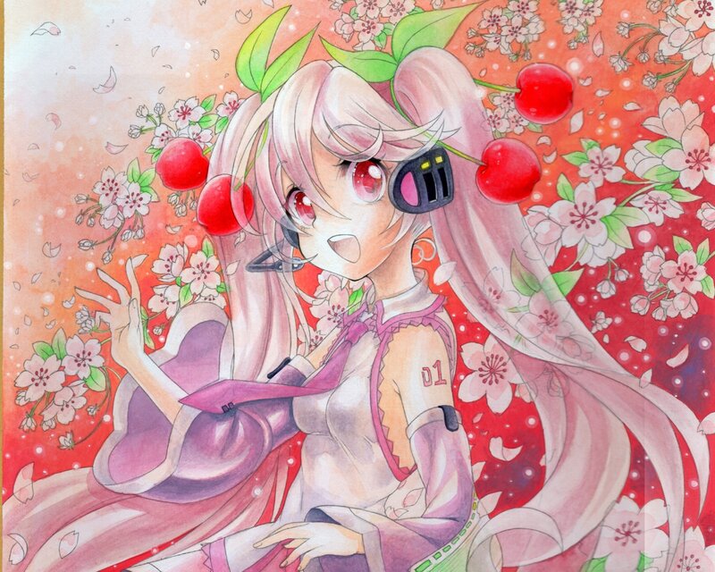 Anime Girl with Cherry Hair — Pink, Playful