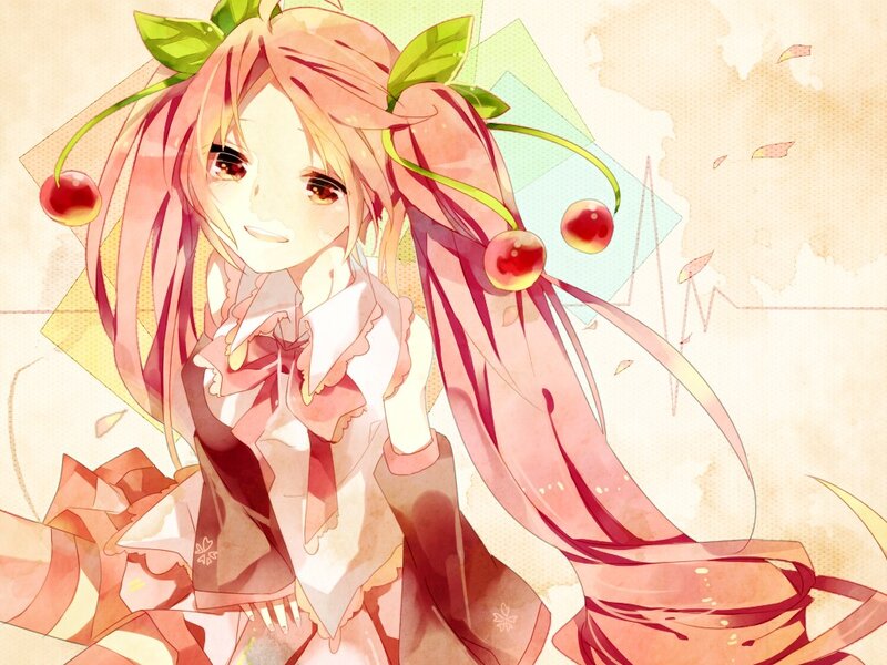 anime girl with cherry hair