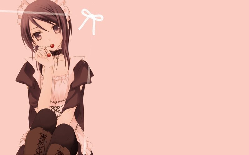 Anime Girl with Cherry — Pink
