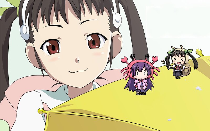 Anime Girl with Chibi Figures — Yellow