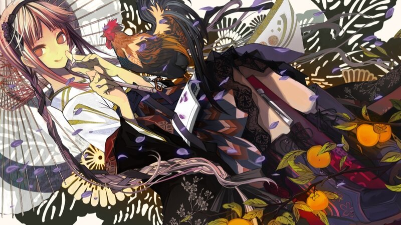 Anime Girl with Chicken — Black