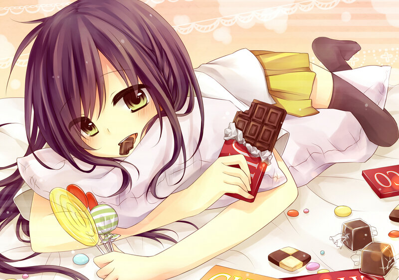 Anime girl with chocolate