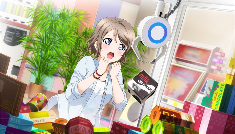Anime Girl with Chocolate — Blue, Surprised