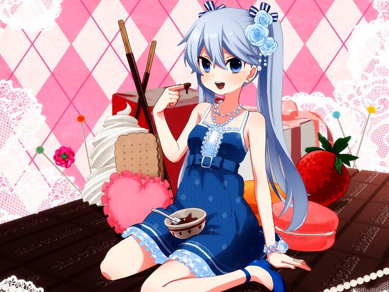 Anime Girl with Chocolate — Blue