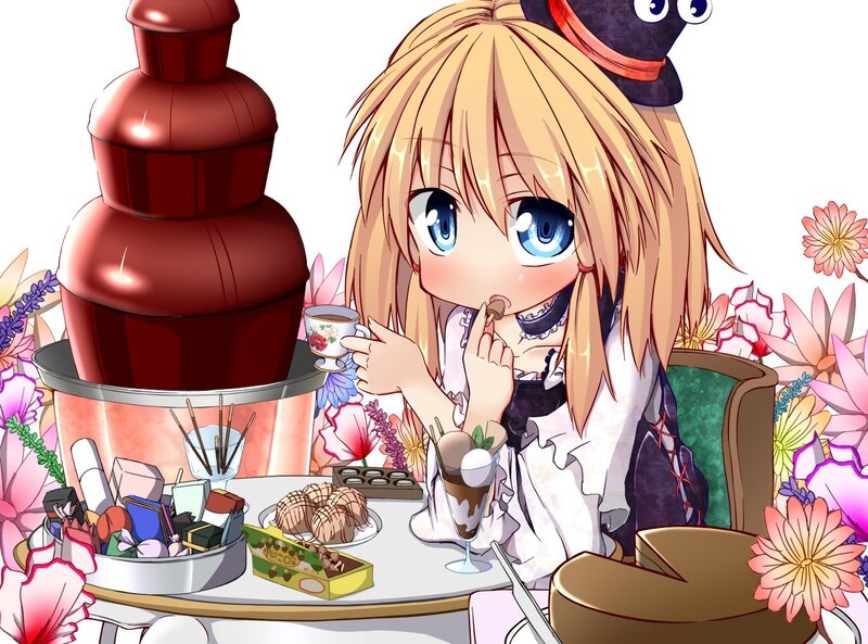 Anime girl with chocolate fountain