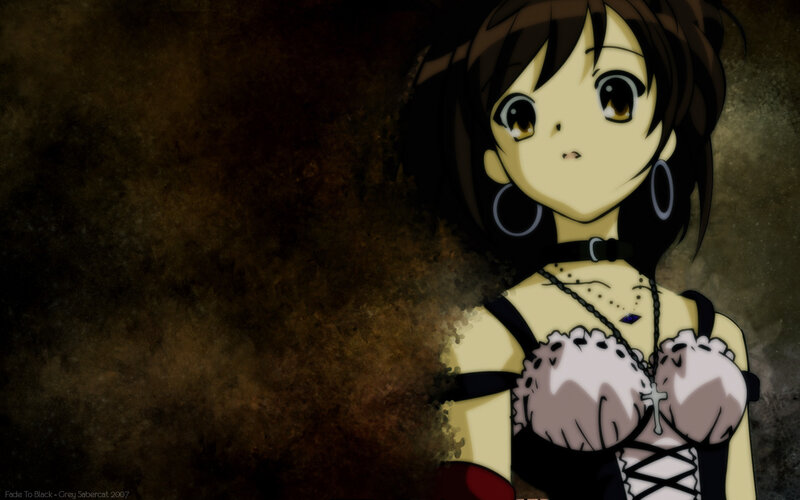 anime girl with choker and cross