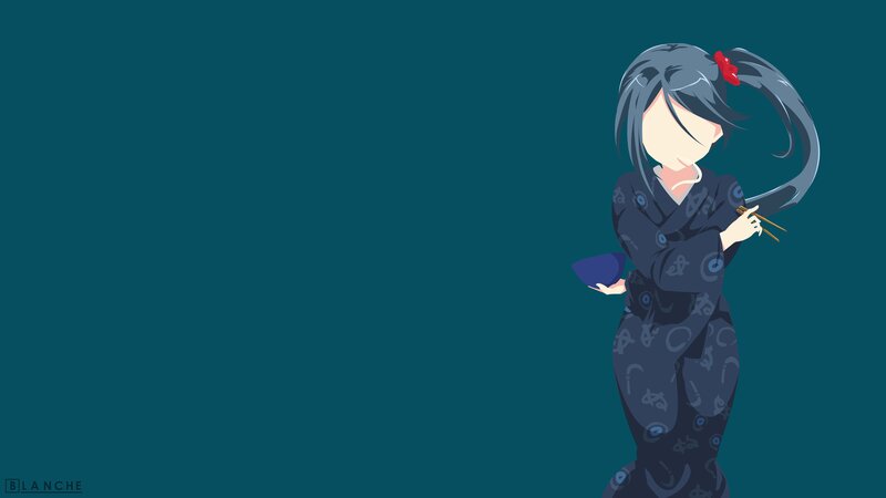 Anime Girl with Chopsticks — Blue, Calm