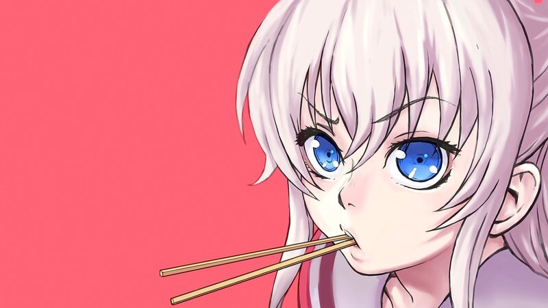 Anime Girl with Chopsticks — Pink, Neutral