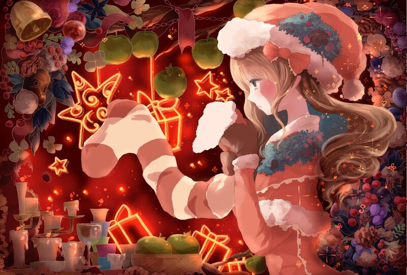 Anime girl with Christmas decorations