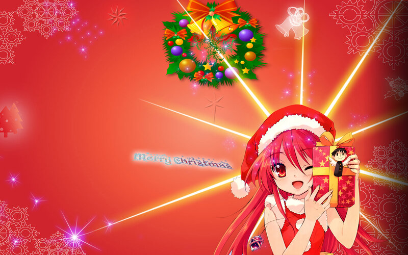 Anime girl with Christmas gift
