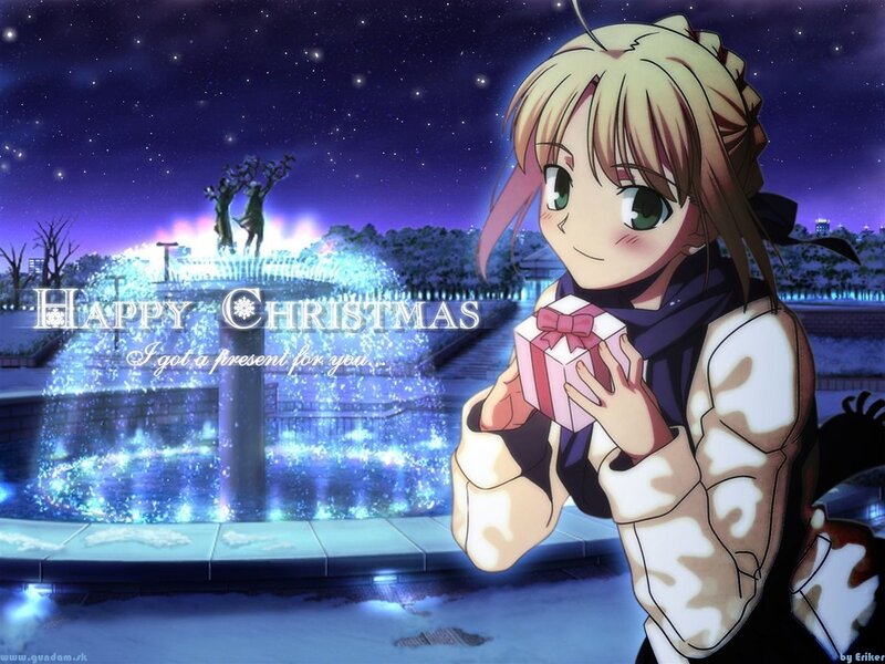 Anime girl with Christmas gift