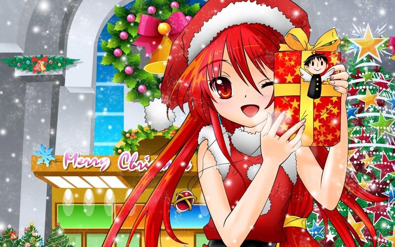 Anime girl with Christmas gift