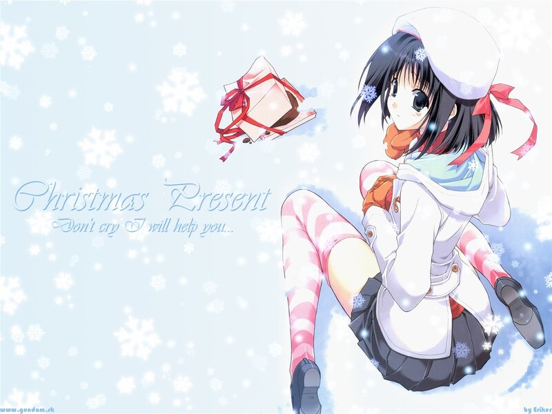 Anime girl with Christmas present